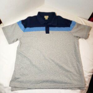 L.L. Bean Men's Polo Shirt Large Gray with Blue Accents 100% Pima Cotton